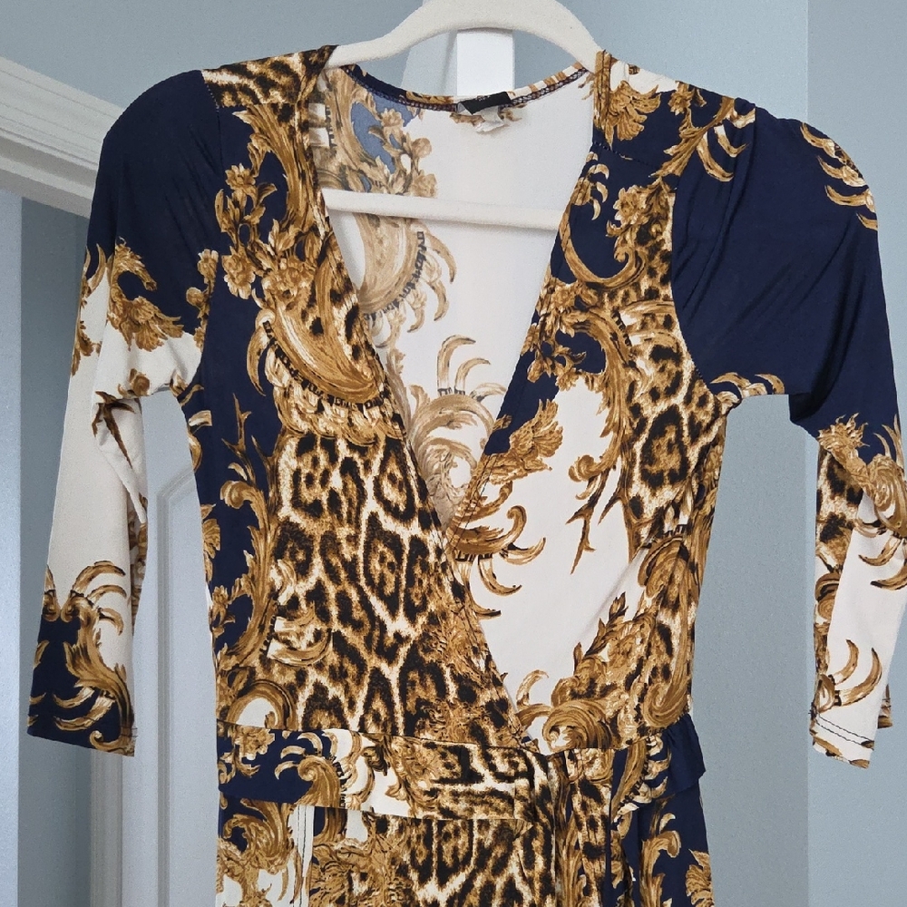 Leopard and Baroque Print Wrap Dress